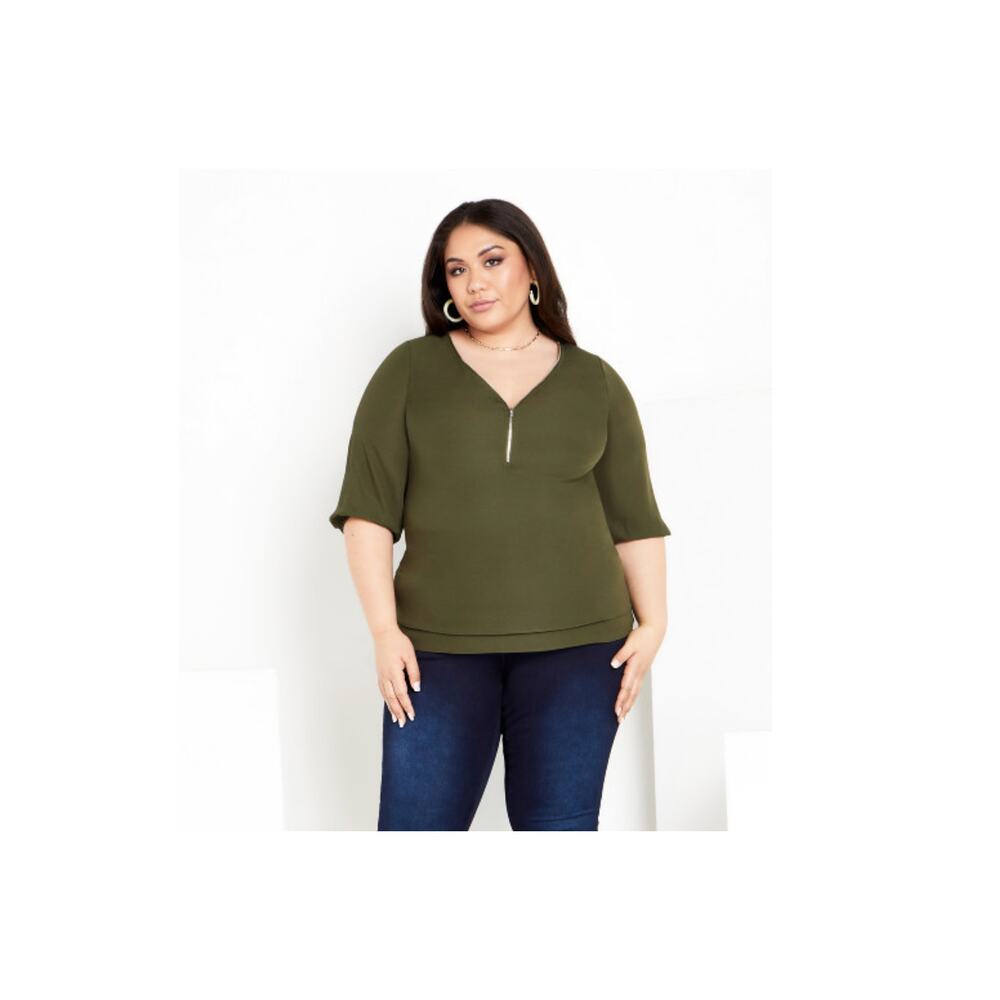 NWT City Chic Top Sexy Fling E/S Sage L = 20 = 2X